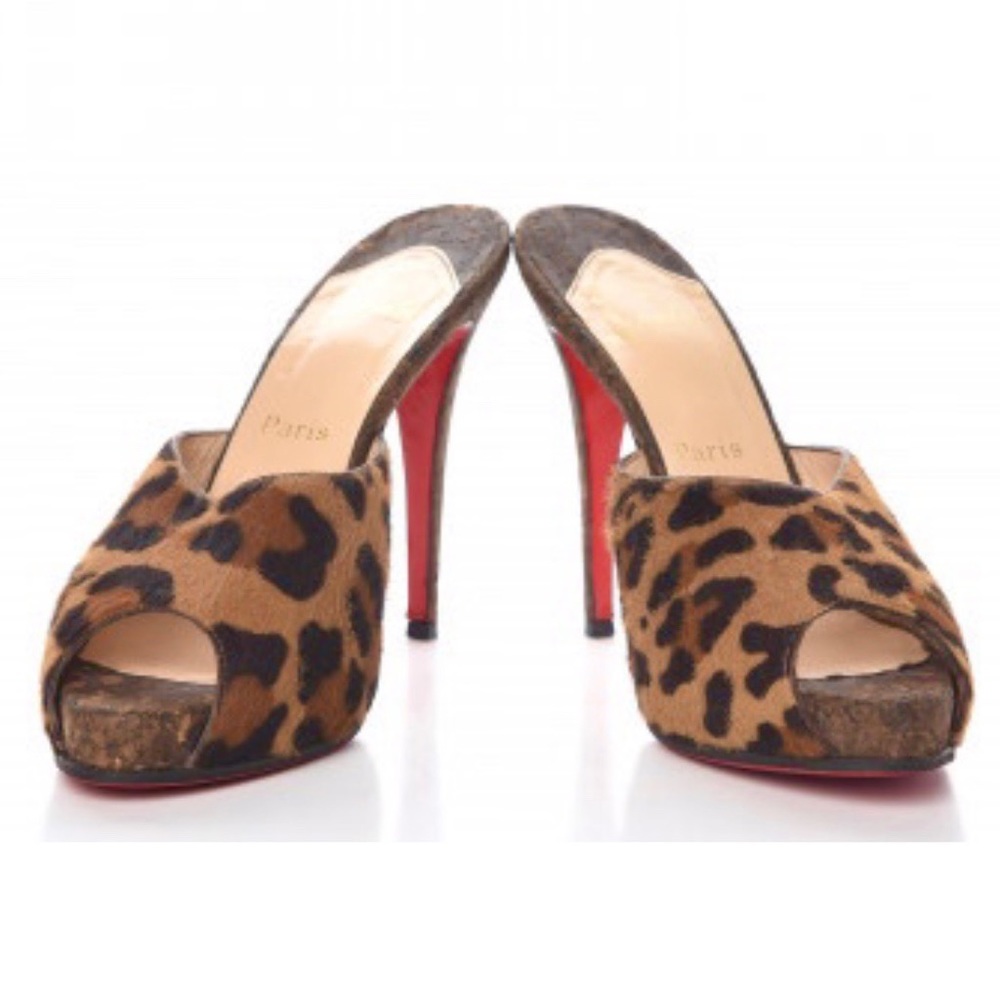 Christian Louboutin Leopard Print Hair Mules 37.5 - Picture 2 of 12